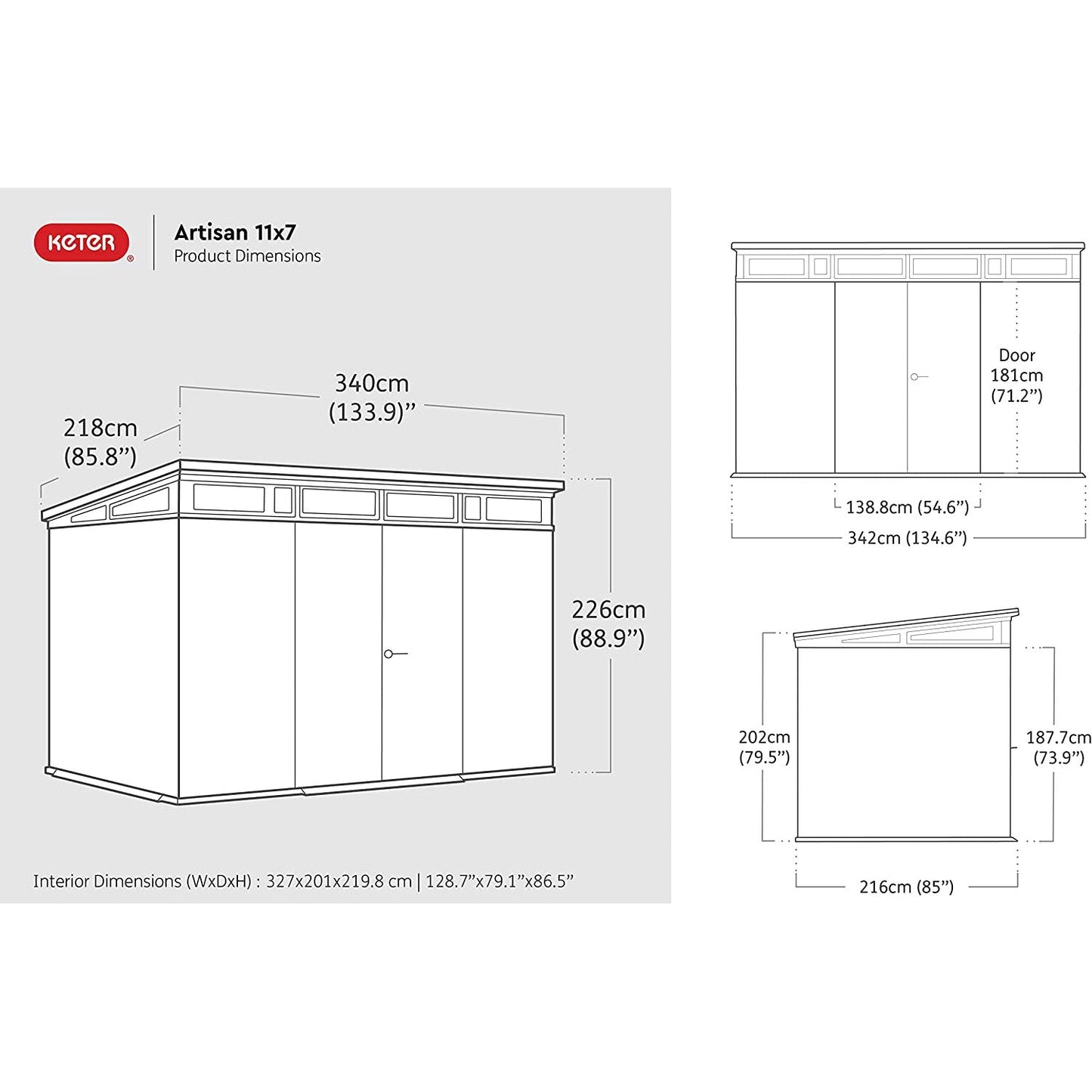 Keter 11x7 Artisan Heavy Duty Plastic Pent Shed – Grey
