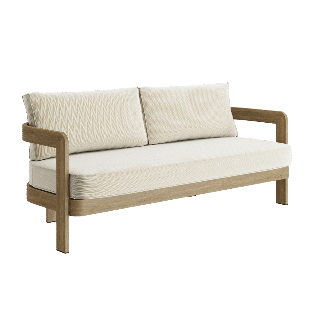 N3 Oak Three Seater Sofa – Pearl Herringbone