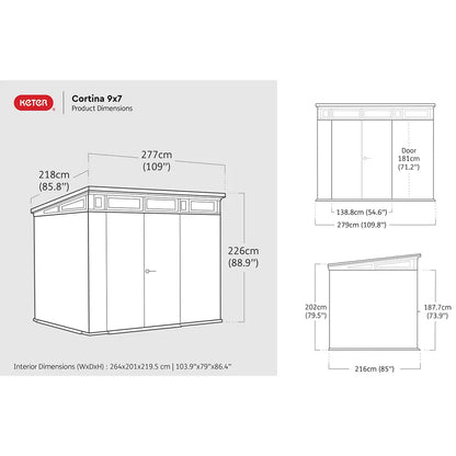 Keter 9×7 Cortina Heavy Duty Plastic Pent Shed – Dark Green
