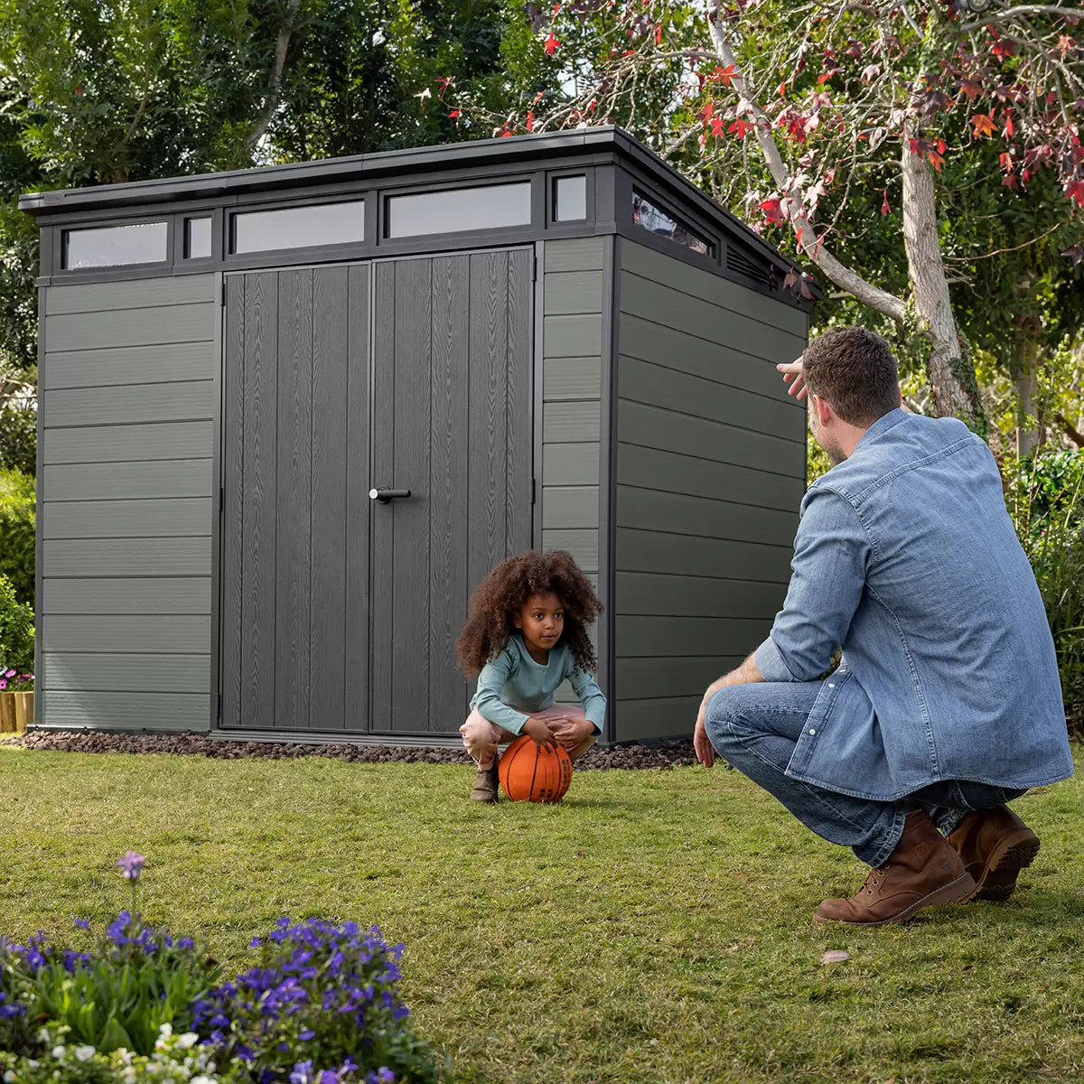 Keter 9×7 Cortina Heavy Duty Plastic Pent Shed – Dark Green
