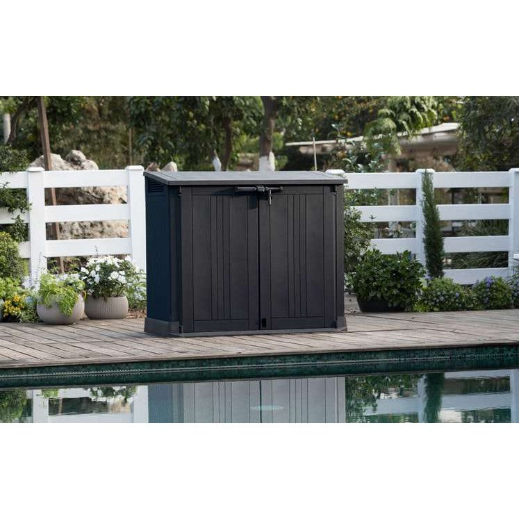 Keter Store It Out Nova 880L Storage Box with Pistons – Dark Grey with Light Grey Lid