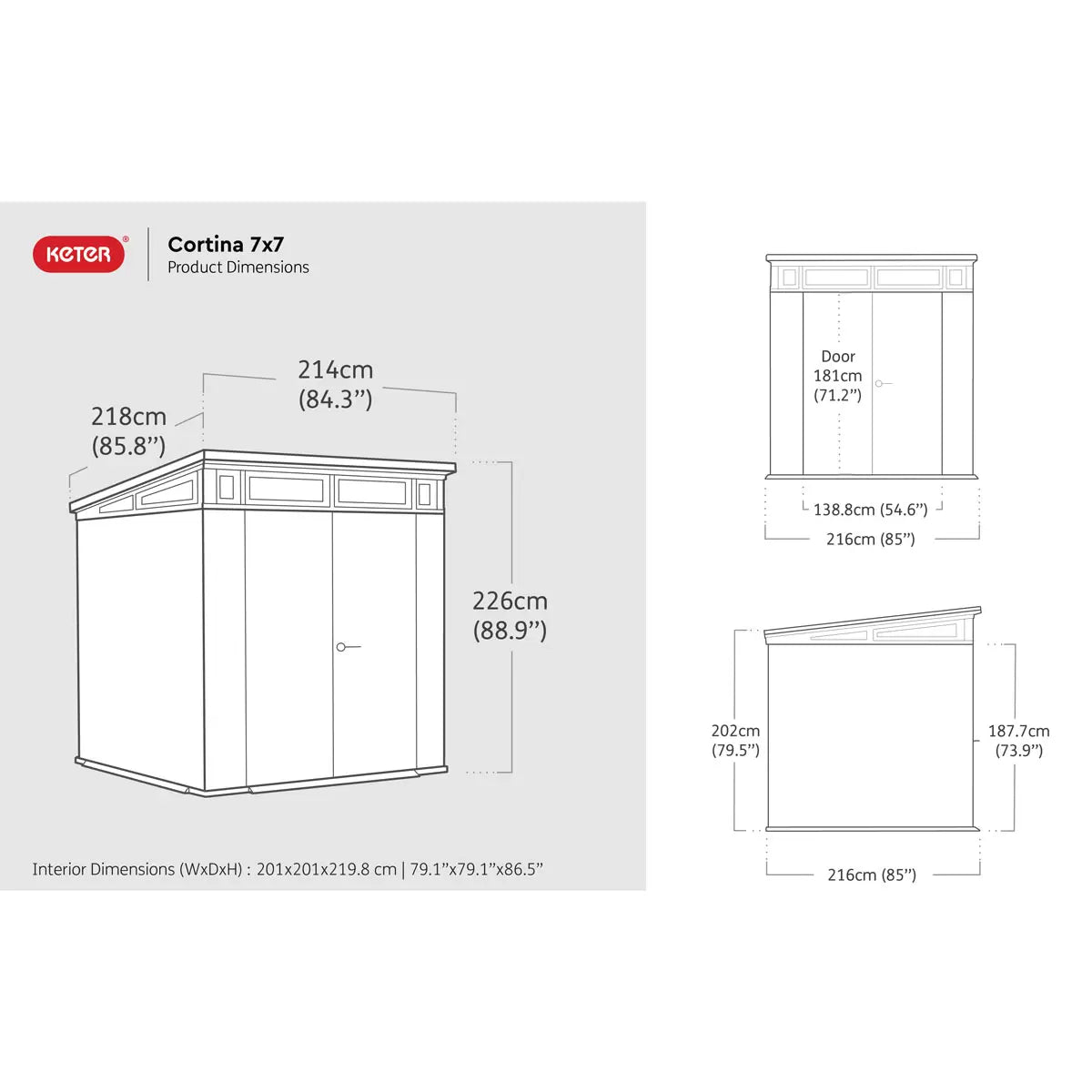 Keter 7×7 Cortina Heavy Duty Plastic Pent Shed – Dark Grey