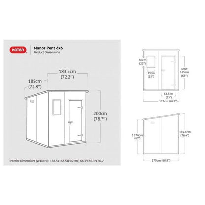 Keter 6×6 Manor Plastic Pent Garden Storage Shed – Grey