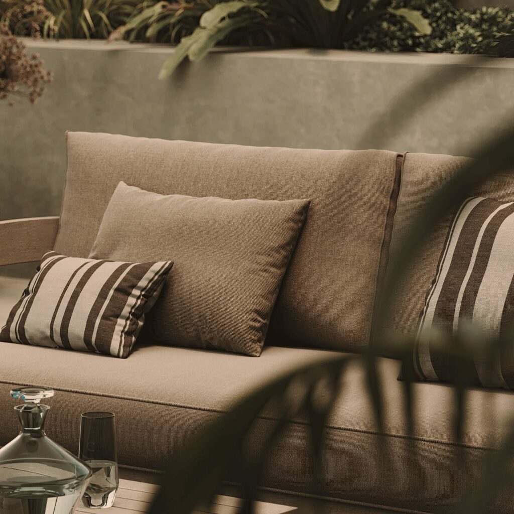 N3 Oak Three Seater Sofa – Wheat Canvas