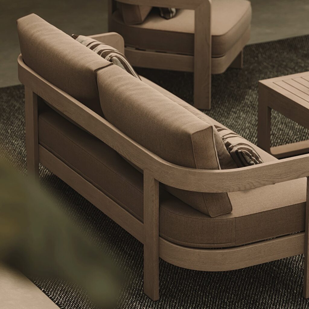 N3 Oak Three Seater Sofa – Wheat Canvas