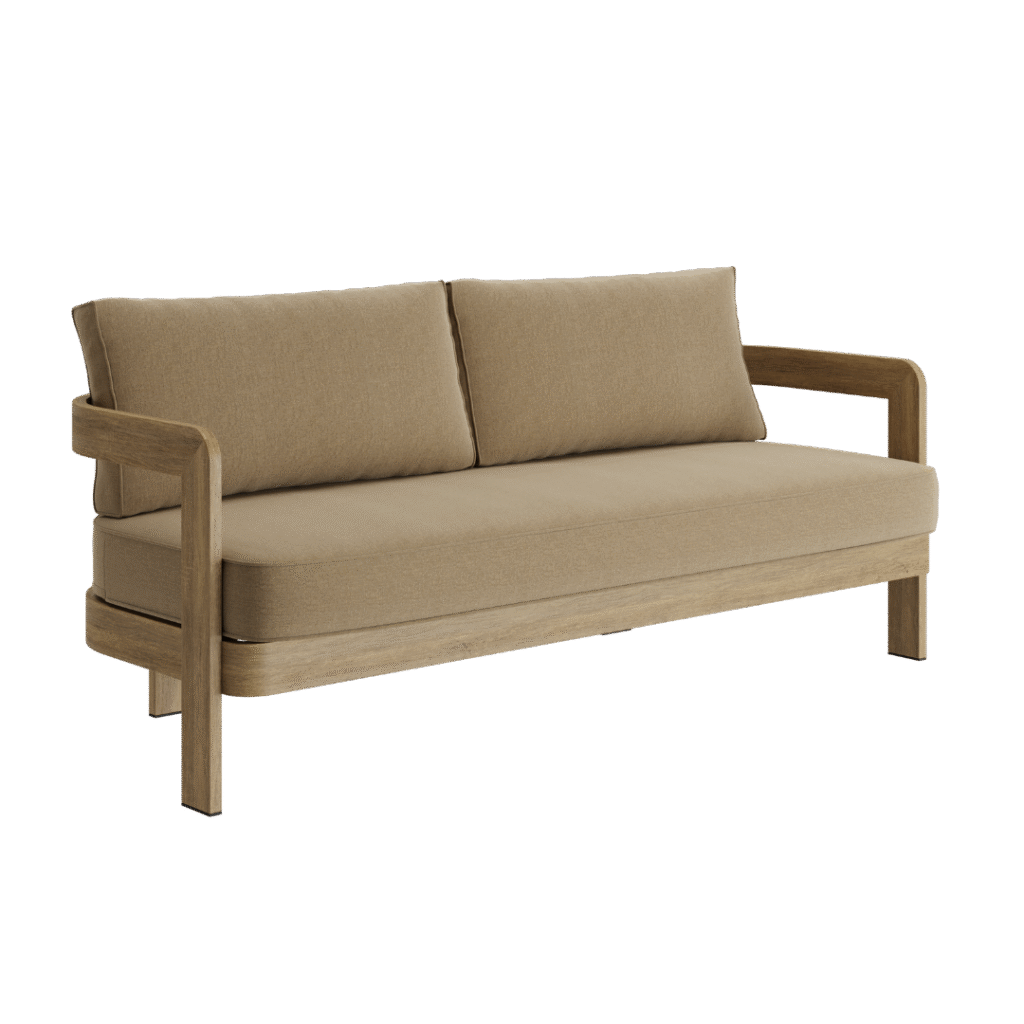 N3 Oak Three Seater Sofa – Wheat Canvas