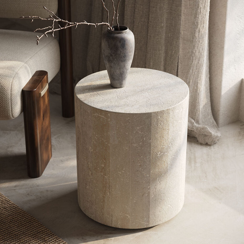 Porto Travertine Side Table – White
