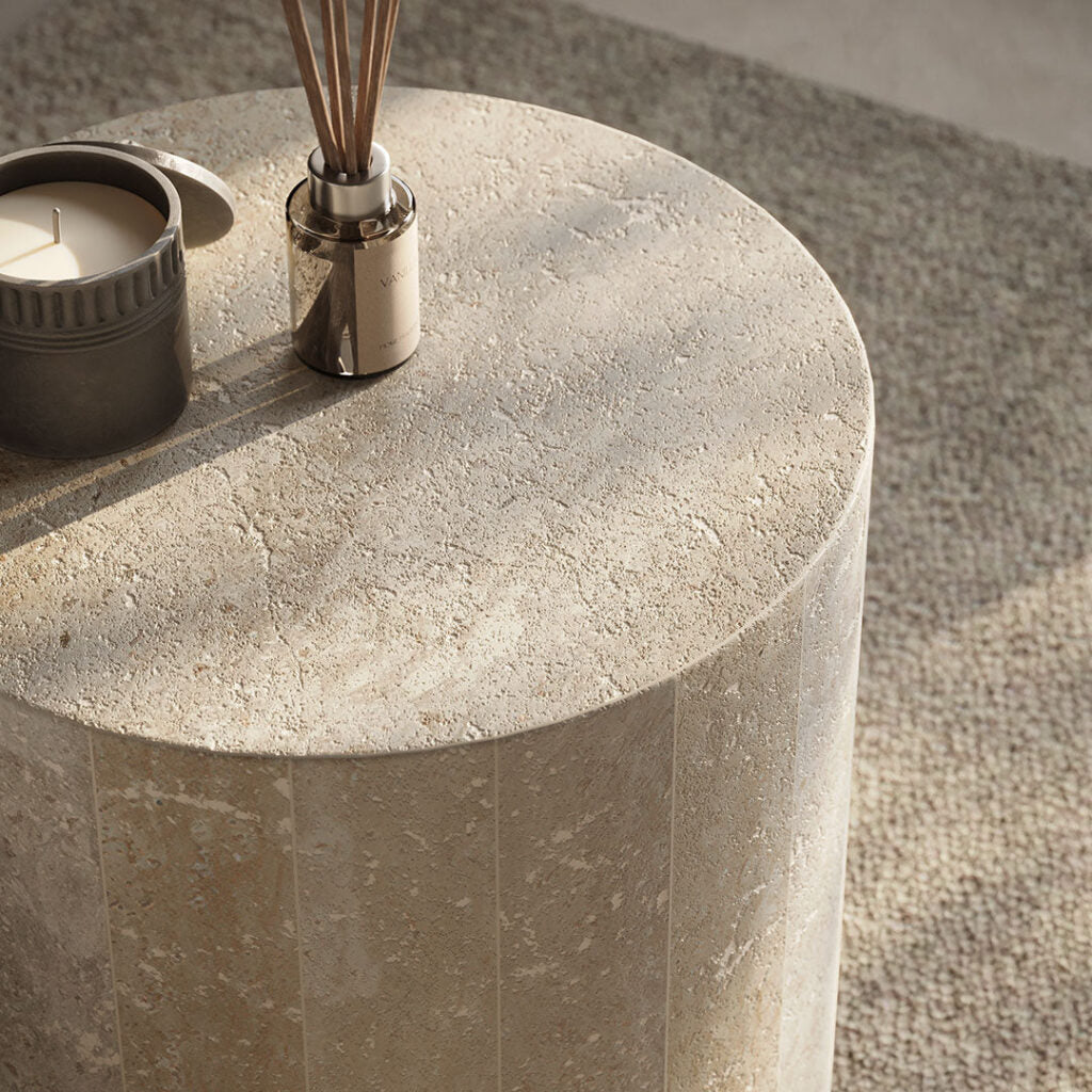 Porto Travertine Side Table – White