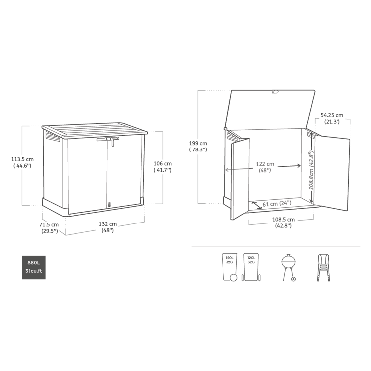 Keter Store It Out Nova 880L Storage Box with Pistons – Dark Grey with Light Grey Lid